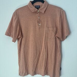 Patagonia Polo Shirt Mens Small Orange Microstripe Organic Cotton Regular Fit